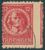 THÜRINGEN 97AXar O, 1945, 12 Pf. Karminrot, Vollgummierung, Hellchromgelbes Papier, Dicke Gummierung, Feinst (kleiner Za - Other & Unclassified