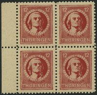 THÜRINGEN 97AXbt VB **, 1945, 12 Pf. Dunkelbräunlichrot, Gelblichgraues Papier, Im Randviererblock, Pracht, Gepr. Ströh, - Otros & Sin Clasificación