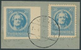 THÜRINGEN 98BXp1 BrfStk, 1945, 20 Pf. Preußischblau, Ungezähnt, Vollgummierung, Dickes Papier, Steigende Papierstreifung - Altri & Non Classificati