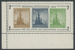 THÜRINGEN Bl. 1xa **, 1945, Block Antifa, Weißes Kartonpapier, Type V, Linke Untere Bogenecke, Postfrisch, Pracht, Mi. 4 - Sonstige & Ohne Zuordnung