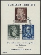 DDR Bl. 12IV O, 1955, Block Schiller Mit Abart Vorgezogener Fußstrich Bei J, Sonderstempel, Pracht, Mi. 80.- - Usados