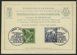 BERLIN 72/3 BRIEF, 1950, Philharmonie Auf Ersttagskarte, Pracht - Other & Unclassified