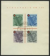 BADEN Bl. 2II/IV O, 1949, Block Rotes Kreuz, Type IV, Stempel RADOLFZELL, Pracht, Fotoattest H.D. Schlegel, Mi. 1800.- - Sonstige & Ohne Zuordnung