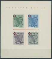 BADEN 2I/V (*), 1949, Block Rotes Kreuz, Type V: Roter Punkt Unterhalb L In BLOCKPREIS, Pracht, Mi. 110.- - Sonstige & Ohne Zuordnung