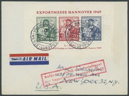 AMERIK. U. BRITISCHE ZONE Bl. 1a BRIEF, 1949, Block Exportmesse, Prachtblock Auf FDC Mit Rotem Sonderluftpoststempel Nac - Other & Unclassified