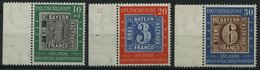 BUNDESREPUBLIK 113-15 **, 1949, 100 Jahre Briefmarken Vom Linken Rand, Prachtsatz - Otros & Sin Clasificación