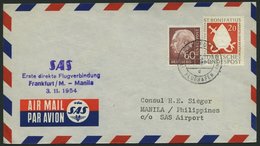 ERST-UND ERÖFFNUNGSFLÜGE 2495 BRIEF, 3.11.54, Frankfurt-Manila, Prachtbrief - Storia Postale