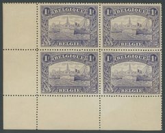BELGIEN 125A VB **, 1915, 1 Fr. Hafen Antwerpen, Gezähnt A, Im Viererblock Aus Der Linken Unteren Bogenecke, Postfrisch, - Other & Unclassified