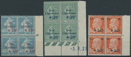 FRANKREICH 226-28 VB **, 1927, Staatsschuldentilgungskasse In Randviererblocks, 50 C. Mit Druckdatum, Postfrischer Prach - Other & Unclassified