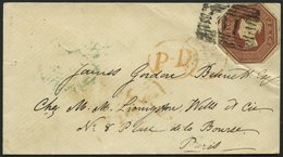 GROSSBRITANNIEN 6 BRIEF, 1854, 10 P. Rotbraun, Achteckig Geschnitten Auf Kleinem Brief Nach Paris, Feinst - Sonstige & Ohne Zuordnung
