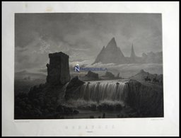 GODAFOSS (Godafoss), Wasserfall Bei Mondschein, Lithographie Mit Tonplatte Von Alexander Nay Nach Emanuel Larsen Bei Emi - Litografia