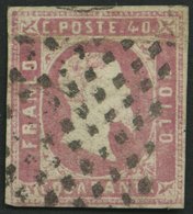 SARDINIEN 3a O, 1851, 40 C. Rosa, Waagerechte Bugspur Sonst Farbfrisches Prachtstück, Signiert Thier Und Gebrüder Senf,  - Sardinien