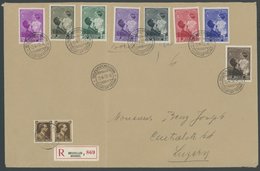 BELGIEN 443-50, 1948, 10 C. - 1.25 Fr. Großherzogin Charlotte Auf Großformatigen FDC, Einschreibbrief In Die Schweiz - Brieven En Documenten