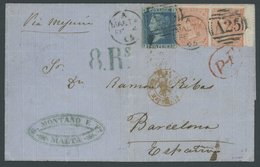GROSSBRITANNIEN 17I,19II Paar BRIEF, 1865, 2 P. Blau Und Waagerechtes Paar 4 P. Bräunlichrot (üblich Gezähnt) Auf Brief  - Gebraucht