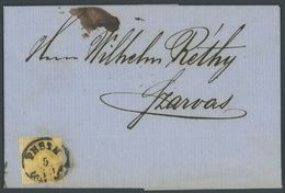 ÖSTERREICH BIS 1867 1Ya BRIEF, 1856, 1 Kr. Gelb, Maschinenpapier, Mit Zierstempel PESTH Auf Drucksache, Rückseitiger Ank - Used Stamps