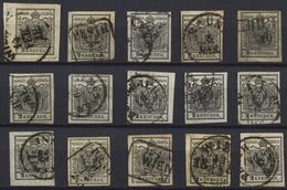 ÖSTERREICH 2X,Yo, BrfStk, 1850, 2 Kr. Schwarz, Beide Papiere, Partie Von 15 Voll-breitrandigen Werten, Diverse Typen, Fa - Used Stamps