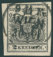 ÖSTERREICH BIS 1867 2Ya O, 1854, 2 Kr. Schwarz, Maschinenpapier, Kartonpapier (0,125 Mm), Kabinett, Signiert - Usados