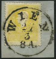 ÖSTERREICH 10IIa BrfStk, 1859, 2 Kr. Gelb, Type II, K1 WIEN, Prachtrbriefstück - Used Stamps