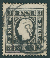 ÖSTERREICH BIS 1867 11II O, 1859, 3 Kr. Schwarz, Type II, K2 (A)GRAM, Pracht, Fotobefund Dr. Ferchenbauer, Mi. 250.- - Oblitérés