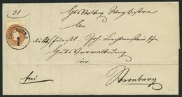 ÖSTERREICH 21 BRIEF, 1863, 10 Kr. Braun Mit K1 UNG. OSTRA Nach Nürnberg, Rückseitiges Papiersiegel Ungarisch Ostra, Reg. - Used Stamps