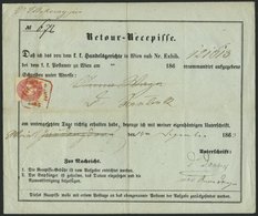 ÖSTERREICH 26 BRIEF, 1863, 5 Kr. Rosa Auf Retour-Recepisse Mit Rotem R5 WIEN RECOMMANDIRT, Pracht - Usados