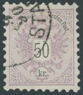 ÖSTERREICH 1867-1918 49b O, 1883, 50 Kr. Bräunlichlila/schwarz, Mit Wasserzeichen-Teil, Pracht - Gebruikt