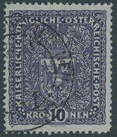 ÖSTERREICH 1867-1918 203Ia O, 1916, 10 Kr. Schwarzgrauviolett, Pracht, Gepr. Dr. Ferchenbauer, Mi. 80.- - Used Stamps