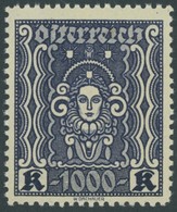 ÖSTERREICH 1918-1938 404B **, 1922, 1000 Kr. Schwarzblau, Gezähnt L 111/2, Postfrisch, Pracht, Mi. 600.- - Other & Unclassified