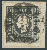 LOMBARDEI UND VENETIEN 7Ia BrfStk, 1858, 3 So. Schwarz, Type I, Zentrischer Stempel VENEZIA, Kabinettbriefstück, Gepr. Z - Lombardo-Venetien