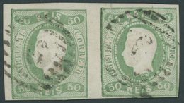 PORTUGAL 21 Paar O, 1867, 50 R. Grün Im Waagerechten Paar, Rechte Marke Oben Spalt Sonst Pracht - Used Stamps