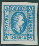 RUMÄNIEN 12y *, 1865, 5 Par. Blau, Senkrecht Gestreiftes Papier, Falzrest, Pracht, Mi. 120.- - Altri & Non Classificati