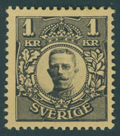 SCHWEDEN 62 *, 1911, 1 Kr. Schwarz Auf Gelb, Falzrest, Pracht, Mi. 75.- - Oblitérés