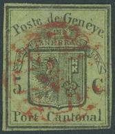 GENF 4 O, 1846, 5 C. Schwarz Auf Lebhaftgelboliv Großer Adler, Dünne Stelle Behoben, Feinst, Mi. 1700.- - 1843-1852 Poste Federali E Cantonali