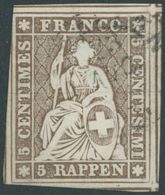 SCHWEIZ BUNDESPOST 13IIBym O, 1858, 5 Rp. Graubraun, Berner Druck III, (Zst. 22G), Breitrandig Mit Teilen Von 6 Nachbarm - Otros & Sin Clasificación