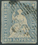 SCHWEIZ BUNDESPOST 14IIAym O, 1855, 10 Rp. Blau, Berner Druck I, (Zst. 23B), Bis Auf Ein Ecke Allseits Voll-breitrandig  - Otros & Sin Clasificación