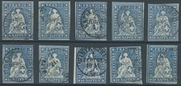 SCHWEIZ BUNDESPOST 14IIBym O, 1859, 10 Rp. Lebhaftblau, Berner Druck III, (Zst. 23G), 10 Prachtwerte In Nuancen - Other & Unclassified