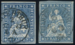 SCHWEIZ BUNDESPOST 14IIBym O, 1859, 10 Rp. Lebhaftblau, Berner Druck III, (Zst. 23G), K1 WINTERTHUR, Allseits Breitrandi - Autres & Non Classés