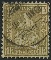 SCHWEIZ BUNDESPOST 28c O, 1864, 1 Fr. Gold, Pracht, Mi. 110.- - Autres & Non Classés
