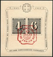 SCHWEIZ BUNDESPOST Bl. 8 O, 1943, Block 100 Jahre Briefmarken Mit Rotem Ersttags-Sonderstempel, Pracht, Mi. 65.- - Other & Unclassified