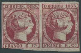 SPANIEN 17a Paar *, 1853, 6 Cs. Karminrosa Im Waagerechten Paar (langer Vortrennschnitt Zwischen Den Marken) Links Unten - Oblitérés