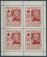 LOKALAUSGABEN VB **, 1937, 30 C. Rot Foyer Du Français Antifascite Im Postfrischen Kleinbogen (4), Pracht - Other & Unclassified