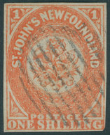 KANADA - NEUFUNDLAND 9b O, 1860, 1 Sh. Orange (SG.-Nr. 15) Untere Rechte Ecke Minimal Tangiert Sonst Vollrandiges Pracht - 1857-1861