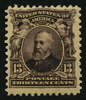 USA 146 **, Scott 308, 1902, 13 C. Harrison, Wz. 1, Gezähnt L 12, Postfrisch, Pracht, $ 100.- - Gebraucht