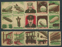 USA (*), 1928/30, 14 Verschiedene Farbige Zeppelin-Abziehbilder In Briefmarkenform, Meist Zusammendrucke, Ohne Gummi, Fe - Usados