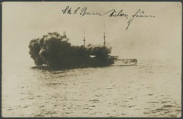 ALTE POSTKARTEN - SCHIFFE KAISERL. MARINE S.M.S. Pommern Schwer Getroffen Auf Hoher See, Fotokarte, Pracht - Warships