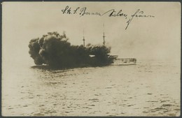 ALTE POSTKARTEN - SCHIFFE KAISERL. MARINE S.M.S. Pommern Schwer Getroffen Auf Hoher See, Fotokarte, Pracht - Oorlog