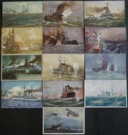 ALTE POSTKARTEN - SCHIFFE KAISERL. MARINE 1914-18, Seeschlachten, 13 Verschiedene Farbige Künstlerkarten - Guerra