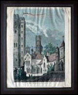 SCHWANECK: Der Schloßhof Der Burg, Kolorierter Holzstich Nach Ruhn Um 1880 - Lithografieën