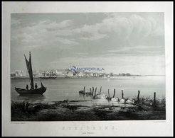 NYKÖBING (Nykjöbing Paa Falster), Gesamtansicht Vom Wasser Aus Gesehen Mit Segelschiffen Im Vordergrund, Lithographie Mi - Lithografieën