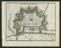 VERDUN: Grundrißplan Mit Citadelle, Kupferstich Von Merian Um 1645 - Lithographien